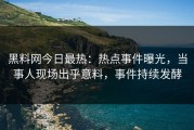 黑料网今日最热：热点事件曝光，当事人现场出乎意料，事件持续发酵