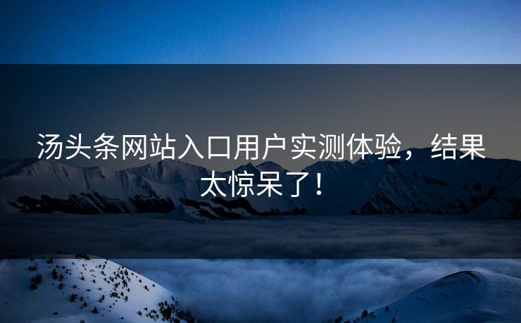 汤头条网站入口用户实测体验，结果太惊呆了！