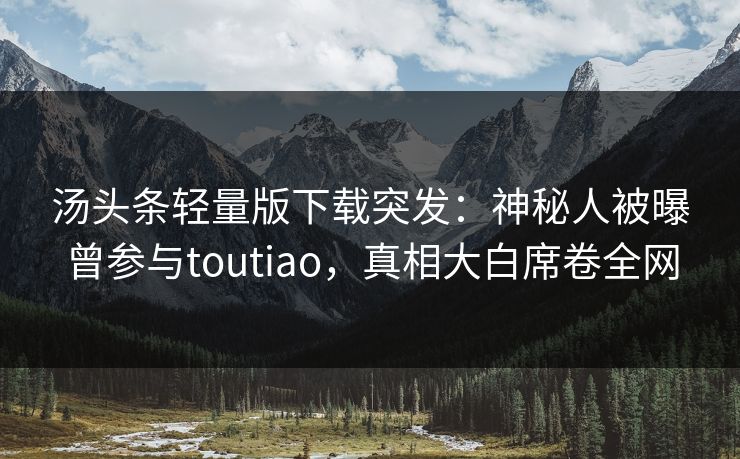 汤头条轻量版下载突发：神秘人被曝曾参与toutiao，真相大白席卷全网